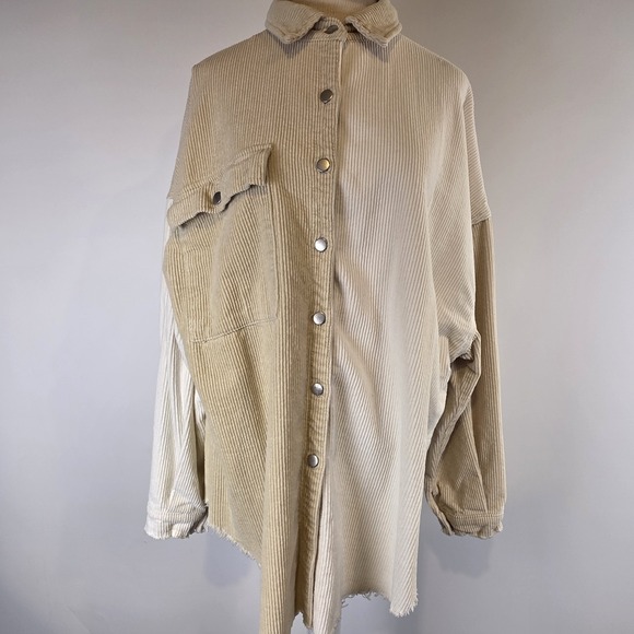 POL Tops - POL Oversized Corduroy‎ Shirt Jacket Womens Small Raw Hem Button Up Colorblock